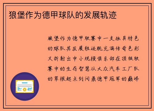 狼堡作为德甲球队的发展轨迹